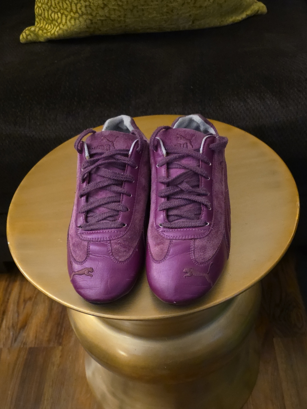 Puma Womens Speed Cat Purple Suede-Look Lace-Up Sneakers